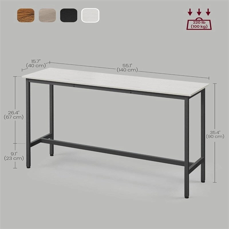 Mesa de barra estrecha con patas metálicas, para 2 personas – Marrón rústico / Blanco rústico / Negro ébano