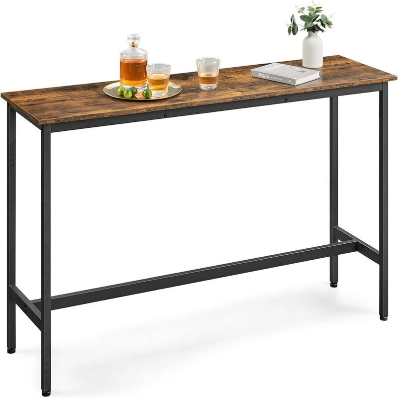 Mesa de barra estrecha con patas metálicas, para 2 personas – Marrón rústico / Blanco rústico / Negro ébano