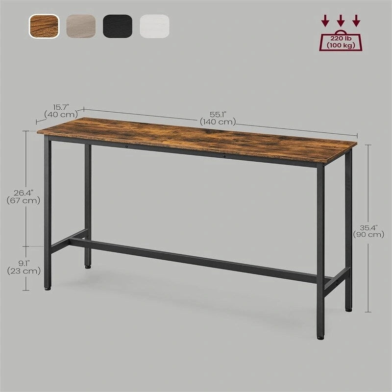 Mesa de barra estrecha con patas metálicas, para 2 personas – Marrón rústico / Blanco rústico / Negro ébano