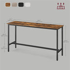 Mesa de barra estrecha con patas metálicas, para 2 personas – Marrón rústico / Blanco rústico / Negro ébano