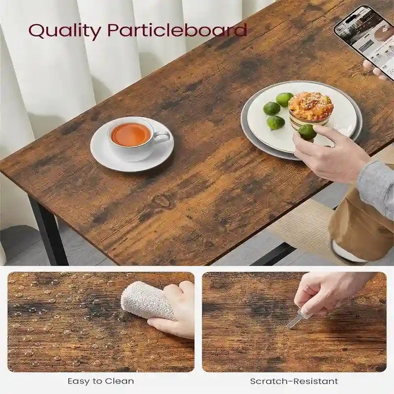 Mesa de barra estrecha con patas metálicas, para 2 personas – Marrón rústico / Blanco rústico / Negro ébano