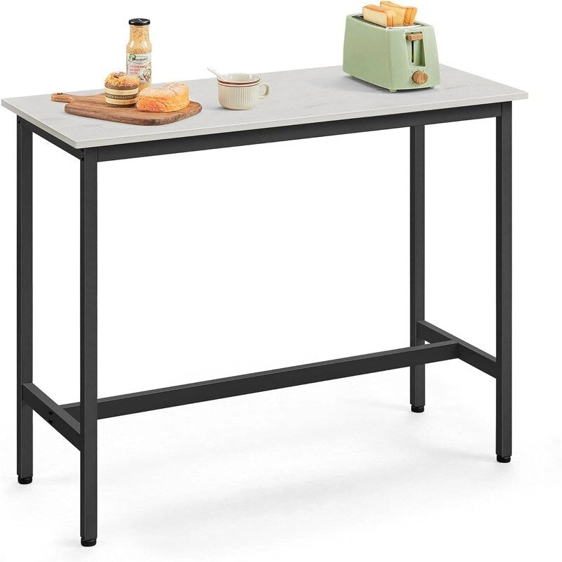 Mesa de barra estrecha con patas metálicas, para 2 personas – Marrón rústico / Blanco rústico / Negro ébano