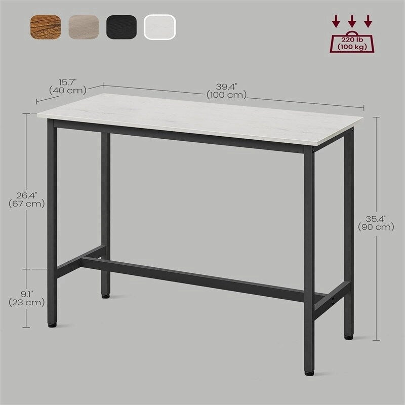 Mesa de barra estrecha con patas metálicas, para 2 personas – Marrón rústico / Blanco rústico / Negro ébano