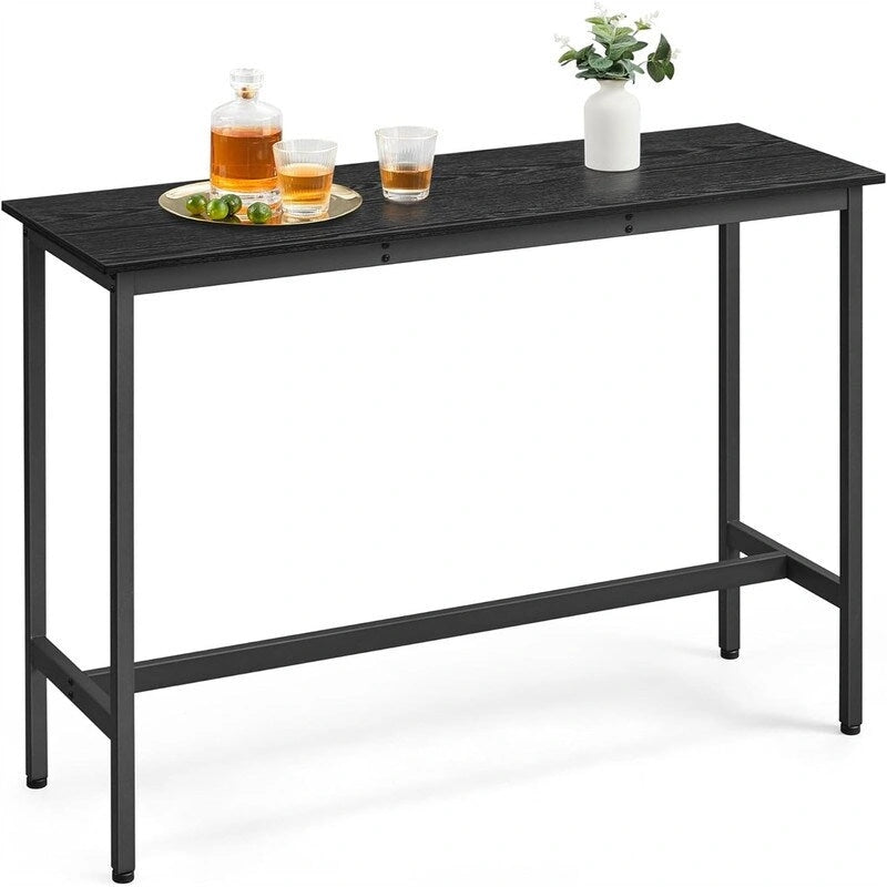 Mesa de barra estrecha con patas metálicas, para 2 personas – Marrón rústico / Blanco rústico / Negro ébano