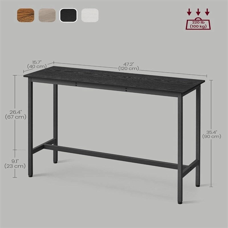 Mesa de barra estrecha con patas metálicas, para 2 personas – Marrón rústico / Blanco rústico / Negro ébano