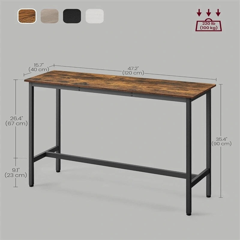 Mesa de barra estrecha con patas metálicas, para 2 personas – Marrón rústico / Blanco rústico / Negro ébano