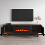 Mueble de TV con Chimenea Eléctrica de Nogal/Blanco y Nogal/Negro, Compatible con TVs de hasta 80"
