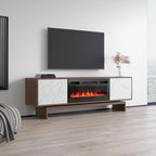 Mueble de TV con Chimenea Eléctrica de Nogal/Blanco y Nogal/Negro, Compatible con TVs de hasta 80"