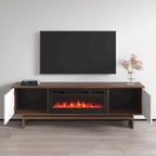 Mueble de TV con Chimenea Eléctrica de Nogal/Blanco y Nogal/Negro, Compatible con TVs de hasta 80"
