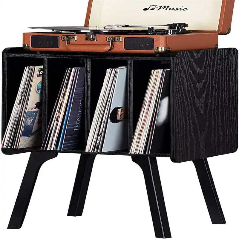 Tocadiscos con 4 compartimentos de 16.5"L × 11.7"W × 26.1"H en nogal, negro, marrón, natural o blanco
