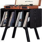 Tocadiscos con 4 compartimentos de 16.5"L × 11.7"W × 26.1"H en nogal, negro, marrón, natural o blanco