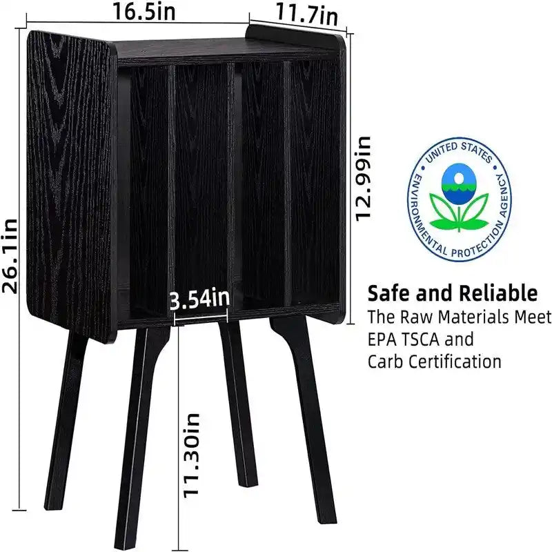 Tocadiscos con 4 compartimentos de 16.5"L × 11.7"W × 26.1"H en nogal, negro, marrón, natural o blanco