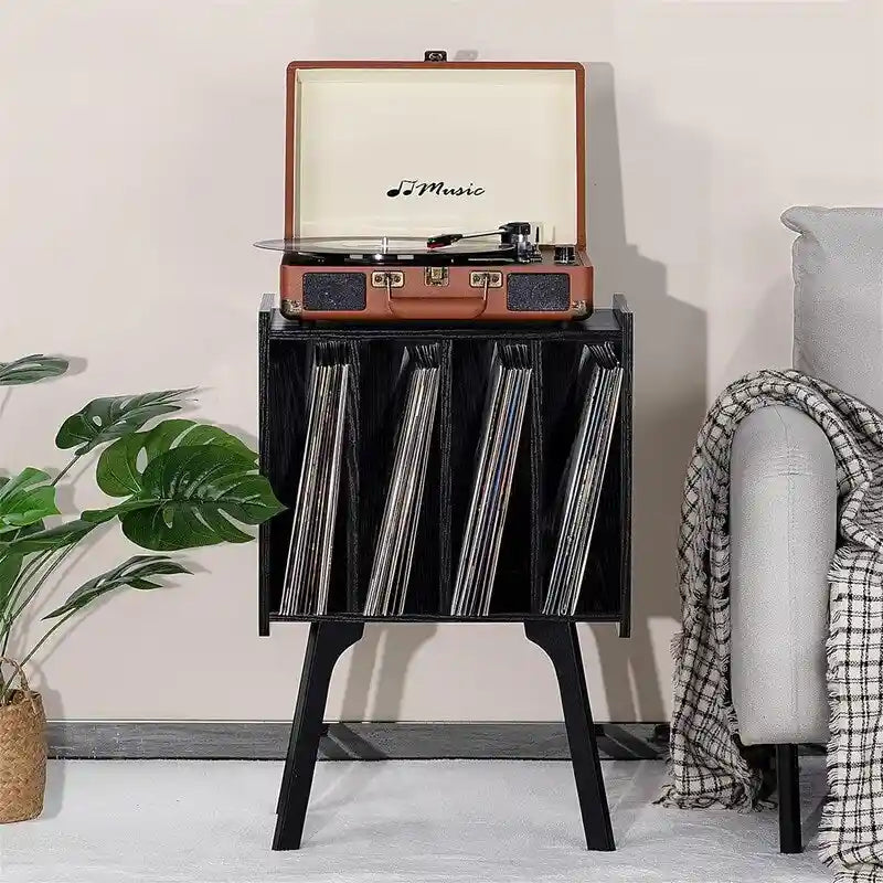 Tocadiscos con 4 compartimentos de 16.5"L × 11.7"W × 26.1"H en nogal, negro, marrón, natural o blanco