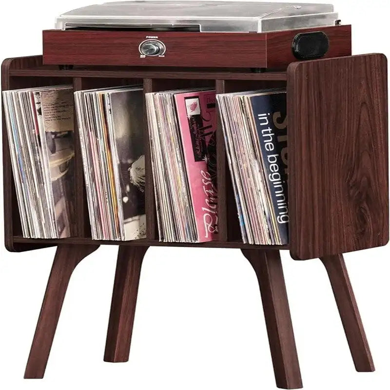 Tocadiscos con 4 compartimentos de 16.5"L × 11.7"W × 26.1"H en nogal, negro, marrón, natural o blanco