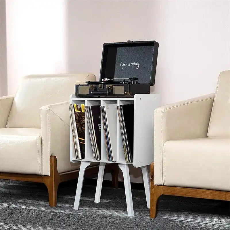 Tocadiscos con 4 compartimentos de 16.5"L × 11.7"W × 26.1"H en nogal, negro, marrón, natural o blanco