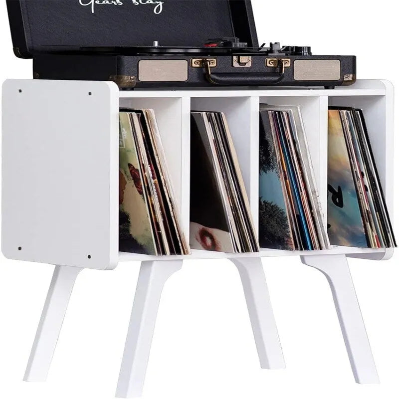 Tocadiscos con 4 compartimentos de 16.5"L × 11.7"W × 26.1"H en nogal, negro, marrón, natural o blanco