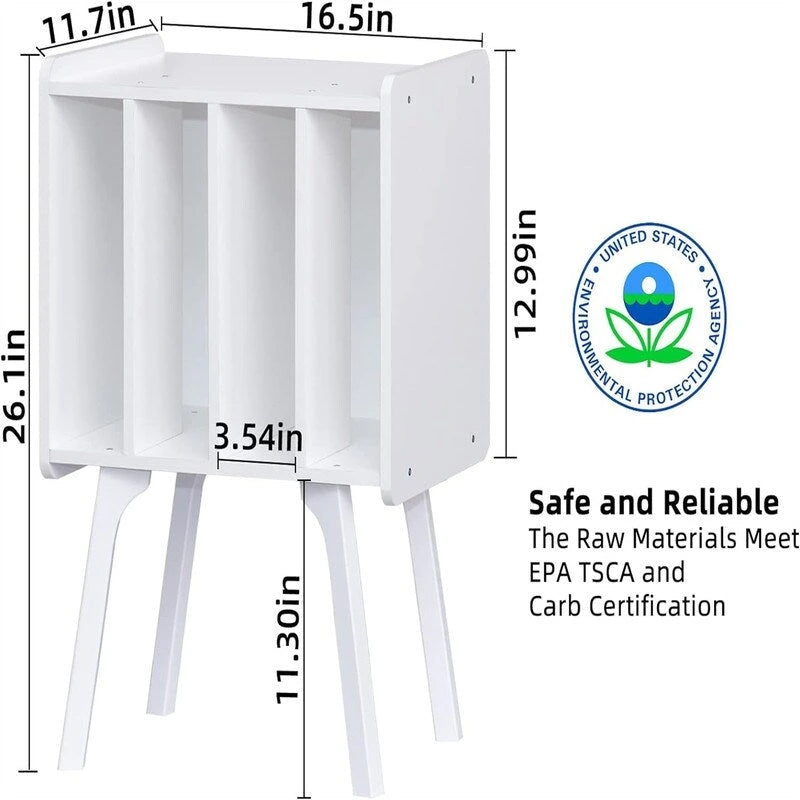Tocadiscos con 4 compartimentos de 16.5"L × 11.7"W × 26.1"H en nogal, negro, marrón, natural o blanco