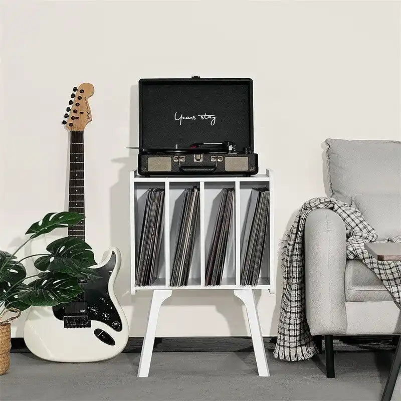 Tocadiscos con 4 compartimentos de 16.5"L × 11.7"W × 26.1"H en nogal, negro, marrón, natural o blanco