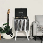 Tocadiscos con 4 compartimentos de 16.5"L × 11.7"W × 26.1"H en nogal, negro, marrón, natural o blanco
