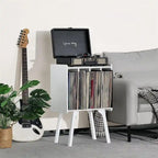 Tocadiscos con 4 compartimentos de 16.5"L × 11.7"W × 26.1"H en nogal, negro, marrón, natural o blanco