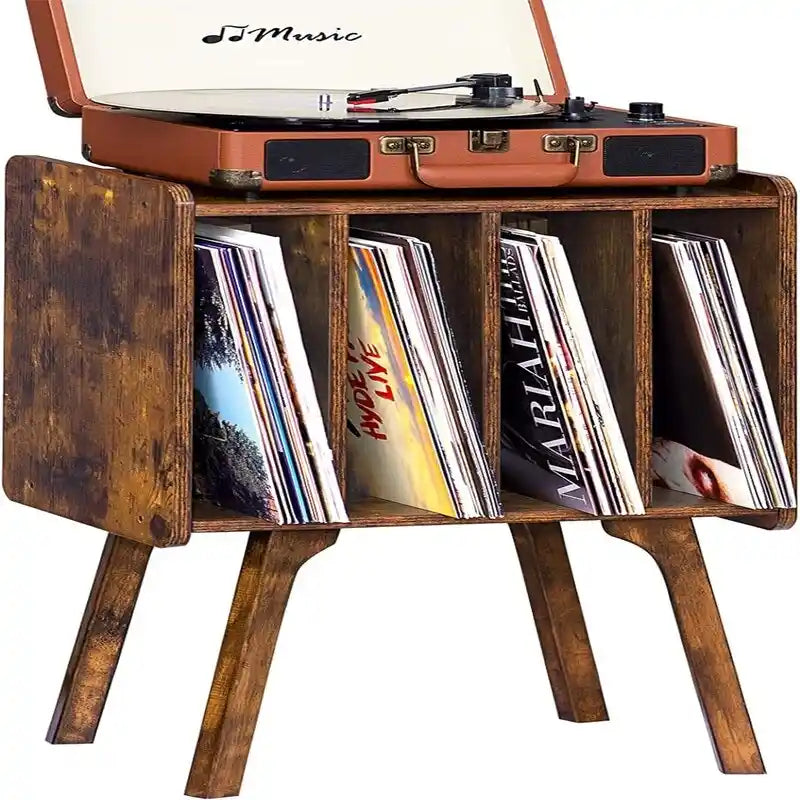 Tocadiscos con 4 compartimentos de 16.5"L × 11.7"W × 26.1"H en nogal, negro, marrón, natural o blanco