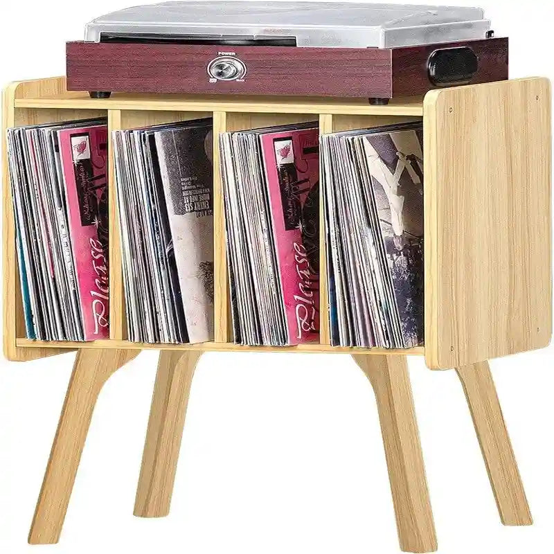 Tocadiscos con 4 compartimentos de 16.5"L × 11.7"W × 26.1"H en nogal, negro, marrón, natural o blanco