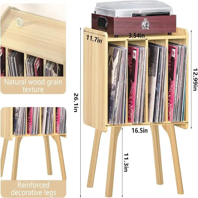 Tocadiscos con 4 compartimentos de 16.5"L × 11.7"W × 26.1"H en nogal, negro, marrón, natural o blanco