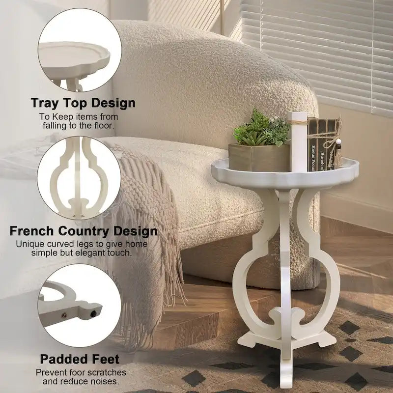 Mesa auxiliar con tablero ondulado de madera natural y patas curvas