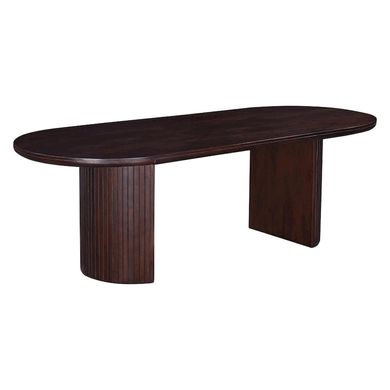 Mesa de comedor ovalada de doble pedestal en marrón, con capacidad para 8-10 personas