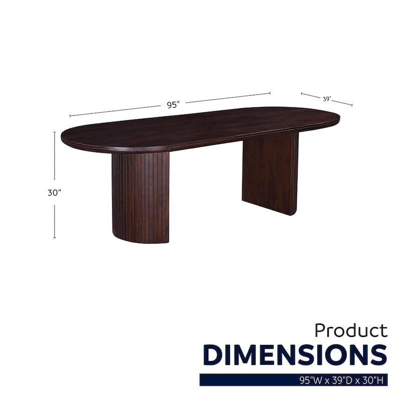 Mesa de comedor ovalada de doble pedestal en marrón, con capacidad para 8-10 personas