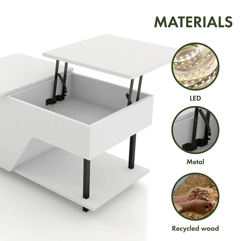 Mesa de centro negra elevable con luz LED RGB, para 1 persona