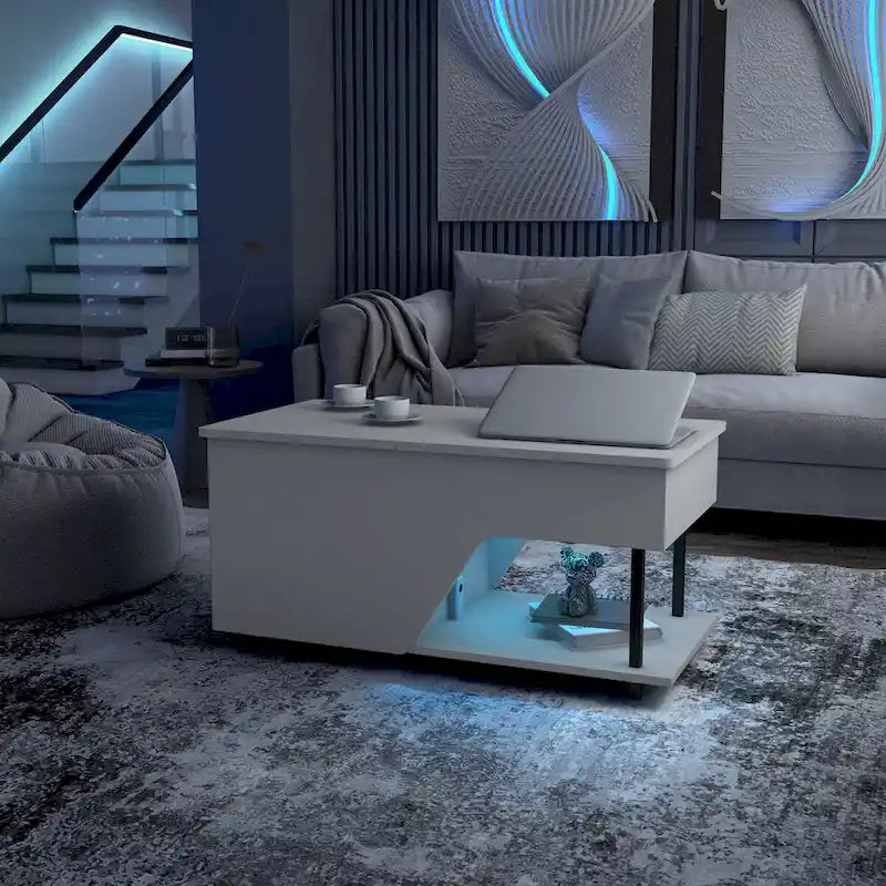 Mesa de centro negra elevable con luz LED RGB, para 1 persona