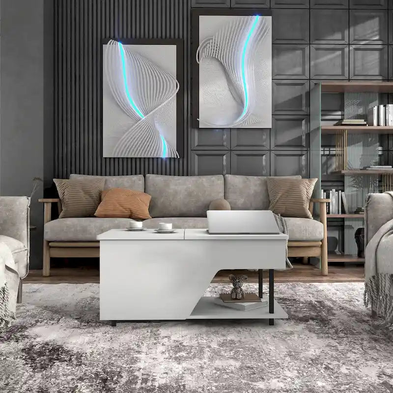 Mesa de centro negra elevable con luz LED RGB, para 1 persona