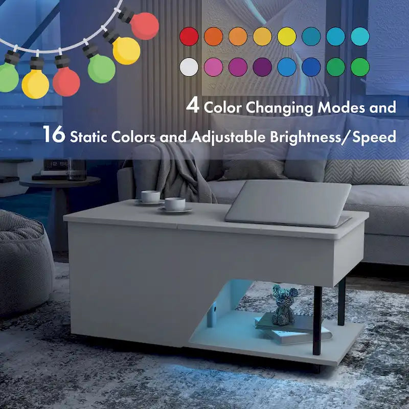 Mesa de centro negra elevable con luz LED RGB, para 1 persona