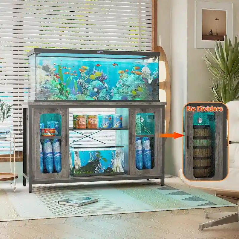 Soporte para pecera de roble negro/gris con luz LED y enchufes – Requiere montaje entre 2 personas
