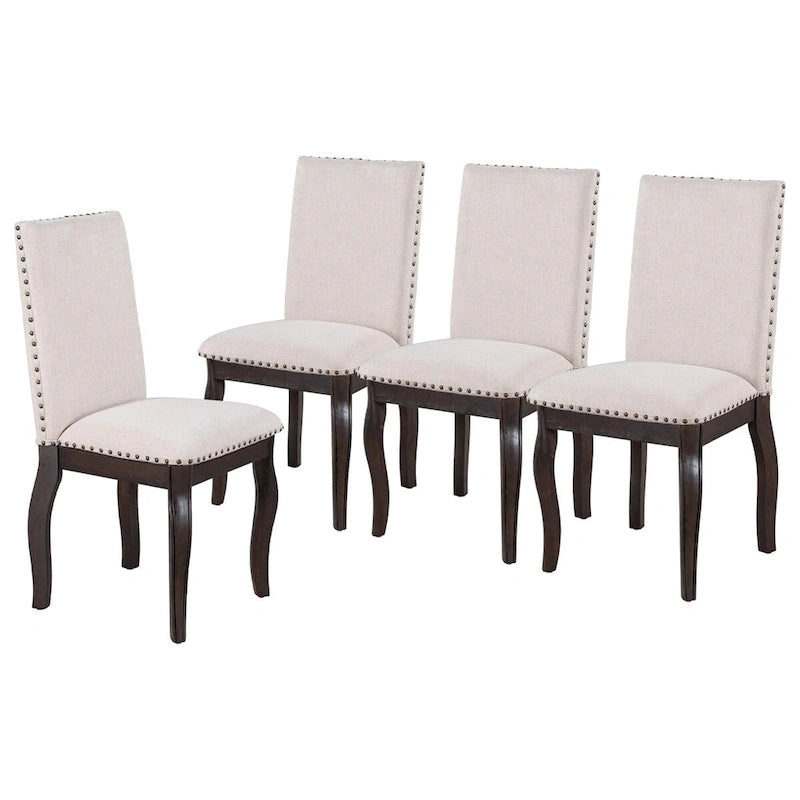 Juego de 4 sillas de comedor de respaldo alto tapizadas en tela color Espresso